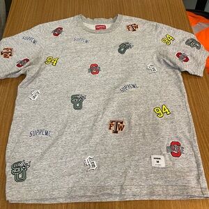 Supreme Heather Gray Short-Sleeve Tee with Multicolor Logo Embroideries